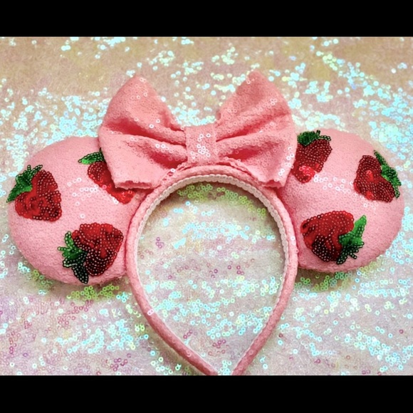 Disney Accessories - Strawberry Pink Sequin Minnie Mouse Ears Headband